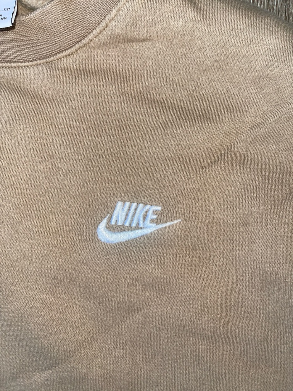 Nike Crewneck Sweatshirt in Beige Tan with White Logo size small pullover - Picture 2 of 5